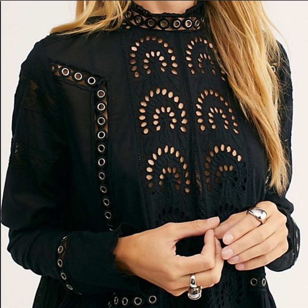 Free People All Eyes On You Black Lace & Rivets
